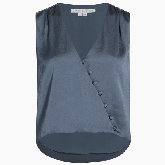 Veronica Beard Rahi Satin Wrap-Effect Top Lagoon Blue Size 4 - Picture 4 of 9